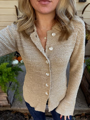 Collared Knit Sweater Cardigan in Sand