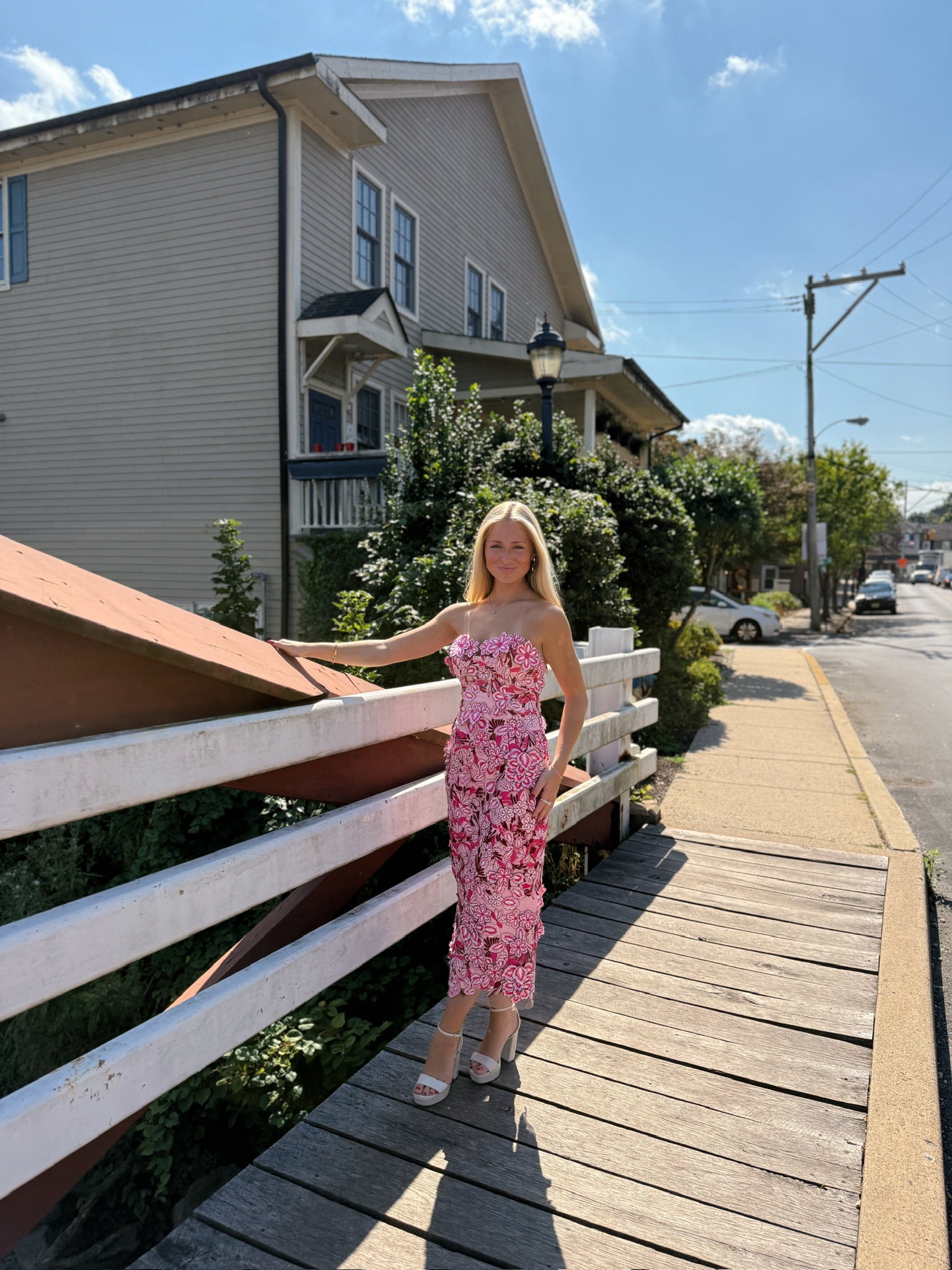 Roseate Strapless Midi Dress in Pink
