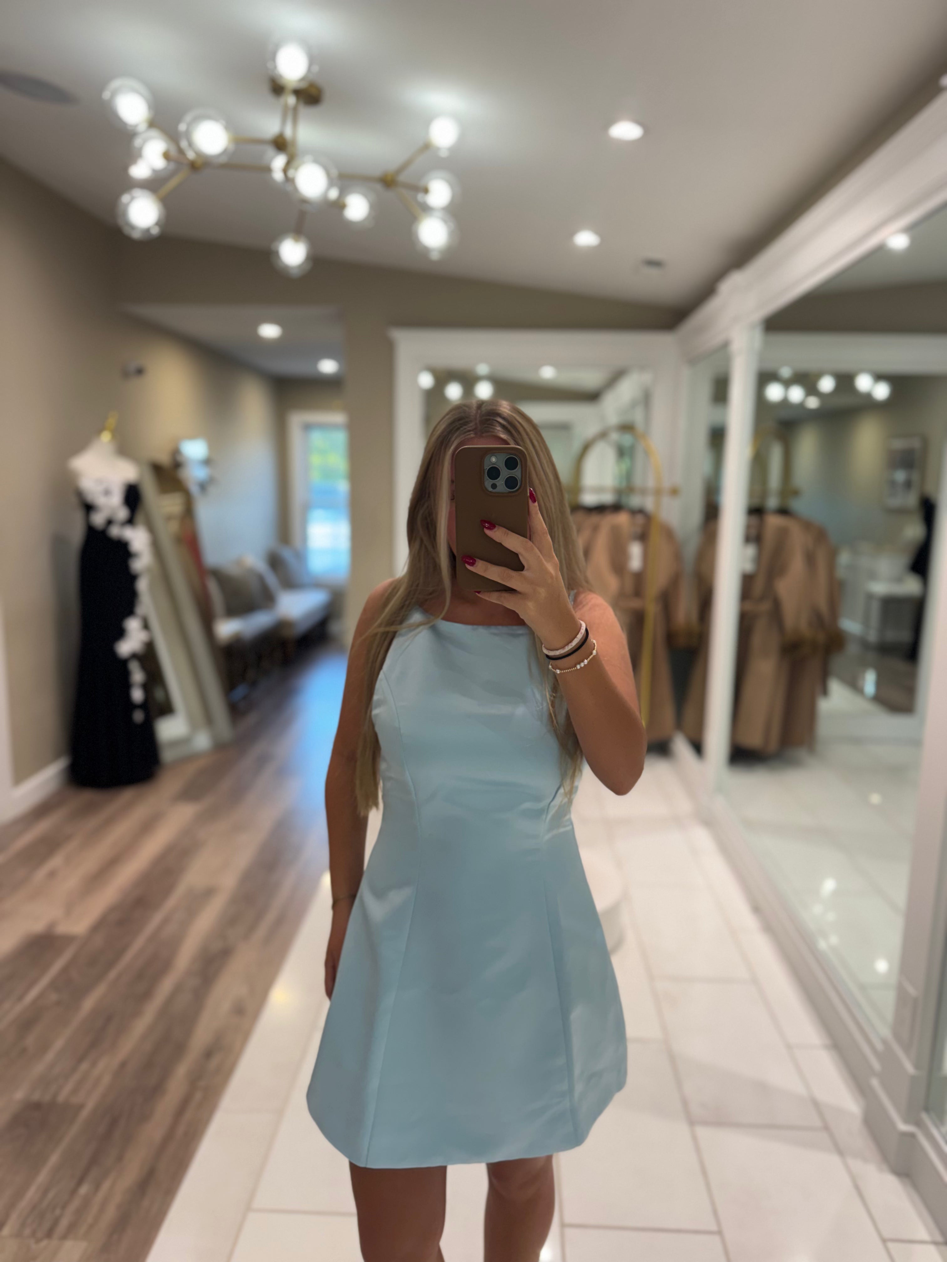 Cody Boat Neck Mini Dress In Light Blue | Lulus