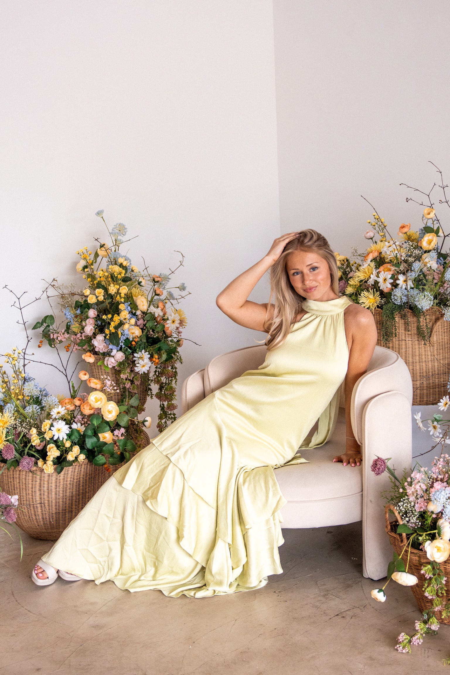Varella Halter Gown in Pistachio Green | Elliatt