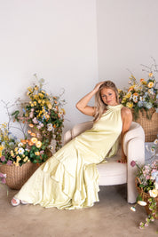 Varella Halter Gown in Pistachio Green | Elliatt