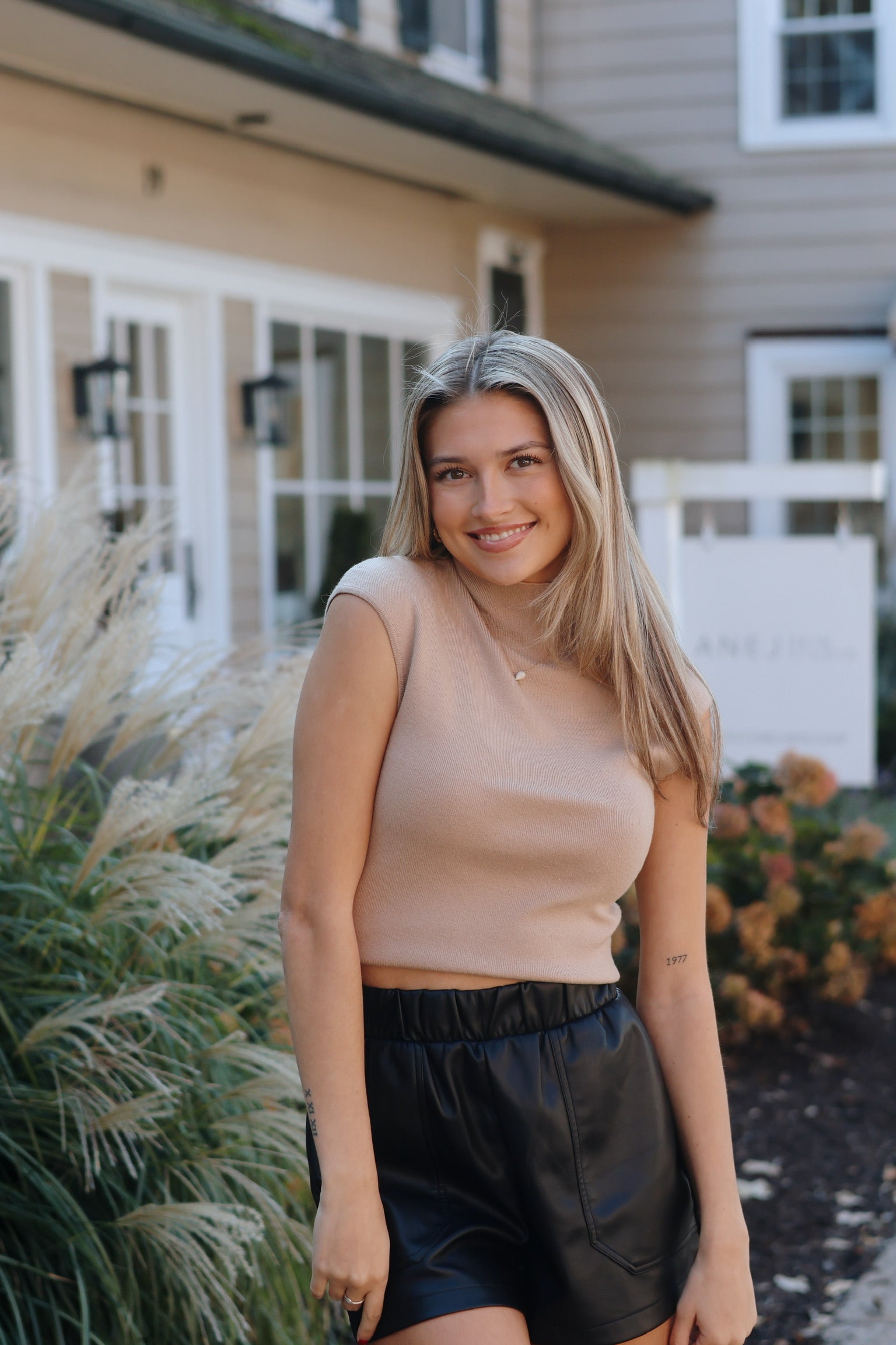 Penelope Power Shoulder Top Taupe