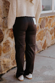 Ella High Rise Coated Brown Straight Jean by Hidden