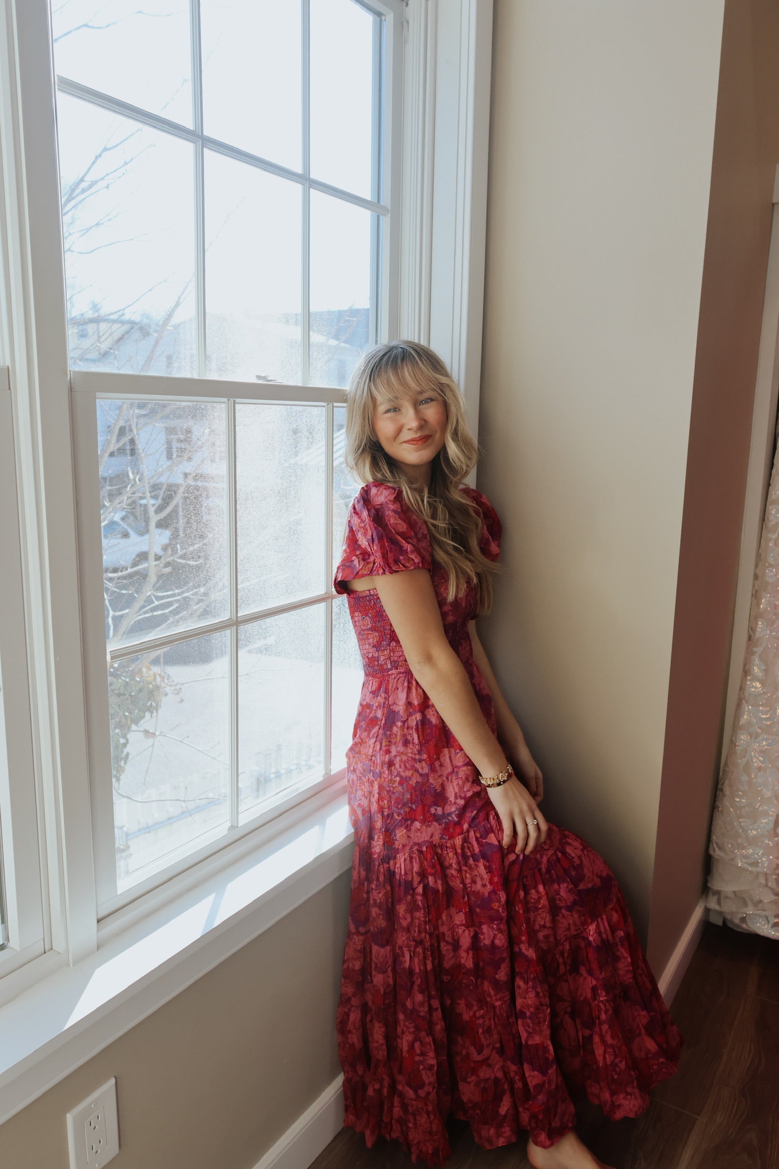 Sundrenched Short-Sleeve Maxi Dress / MAGENTA COMBO FP