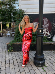 Rose Strapless Maxi Dress in Red