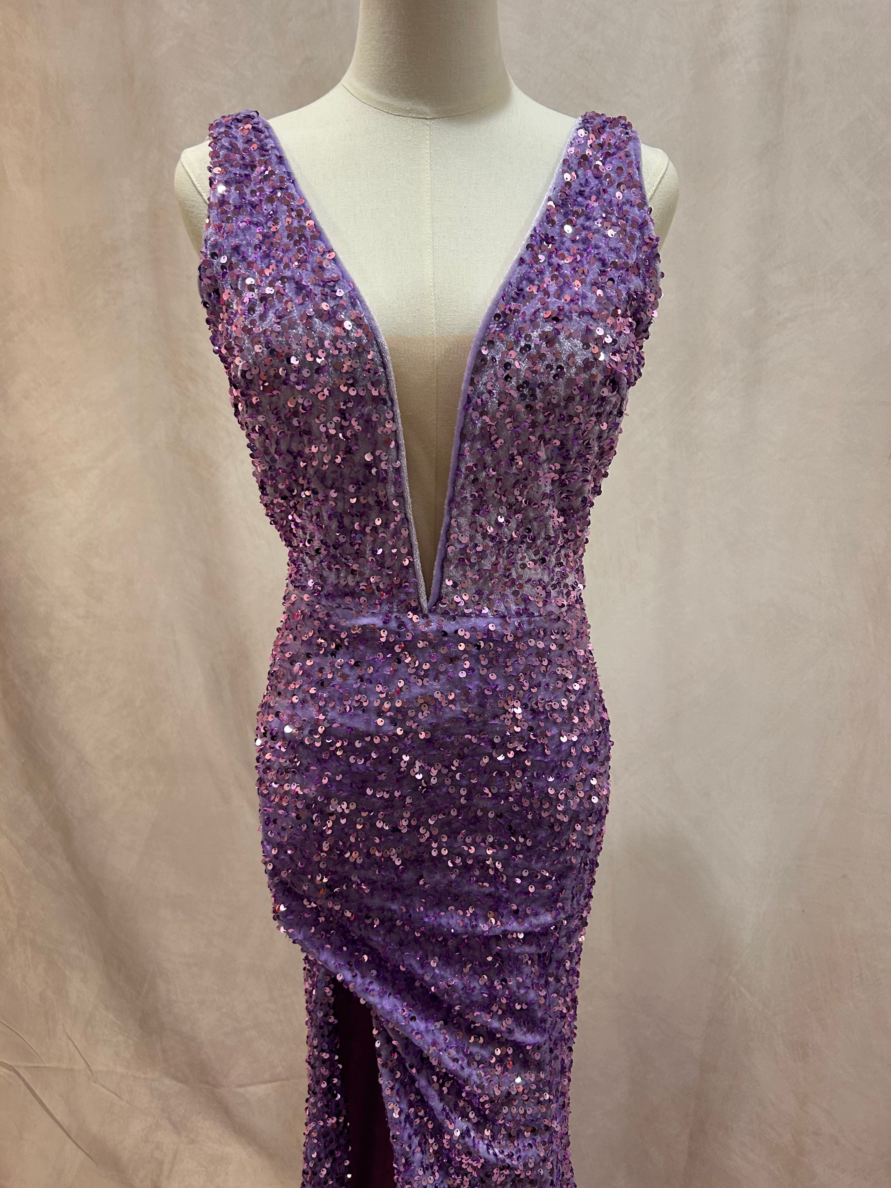 Idalia Gown #2301 Velvet Sequin Lavender