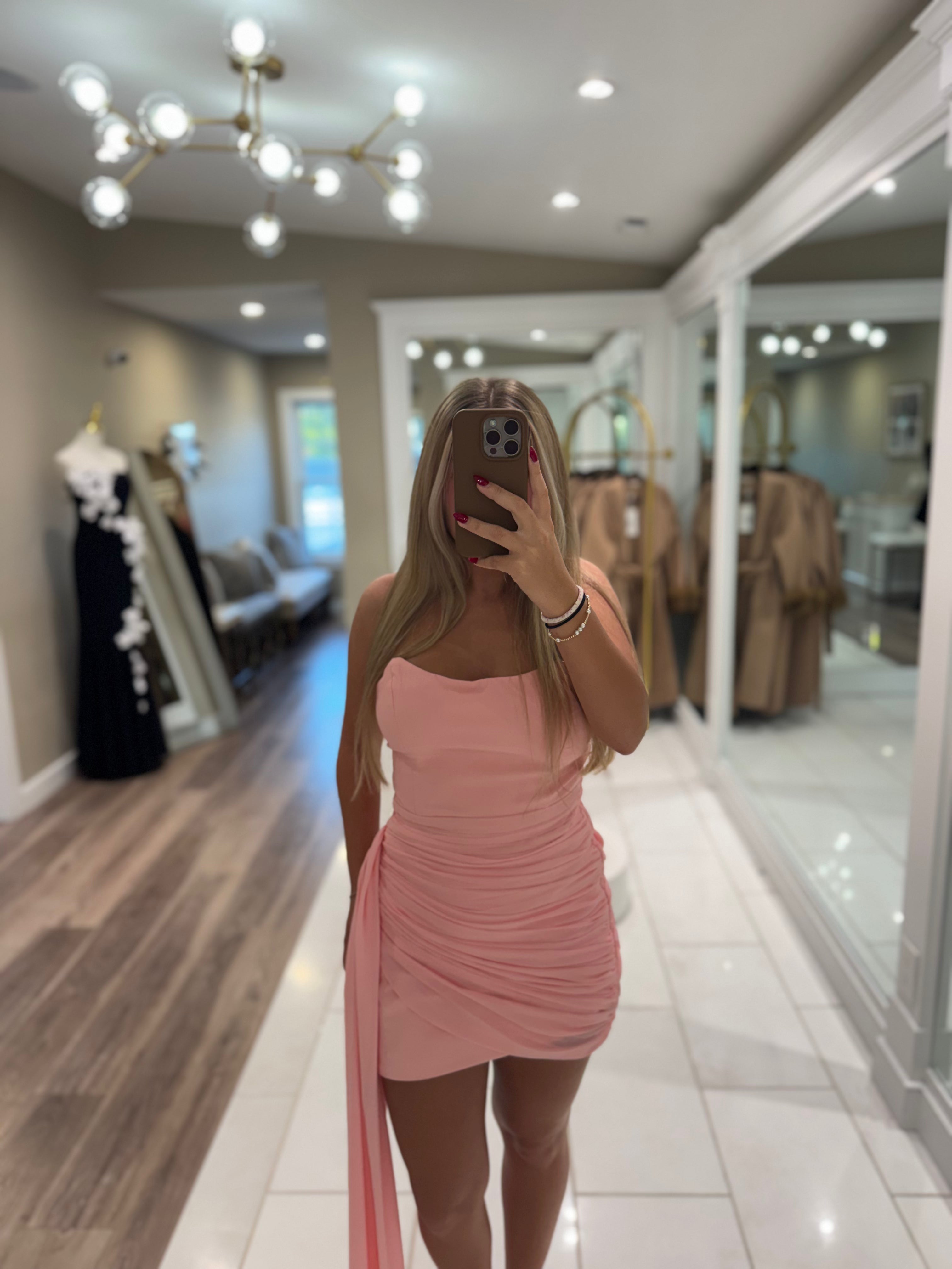 Mikaela Draped Strapless Mini Dress in Light Pink | Lulus