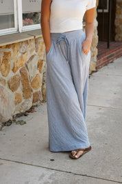 Wait A Minute Wide-Leg Lounge Pants in Soft Chambray