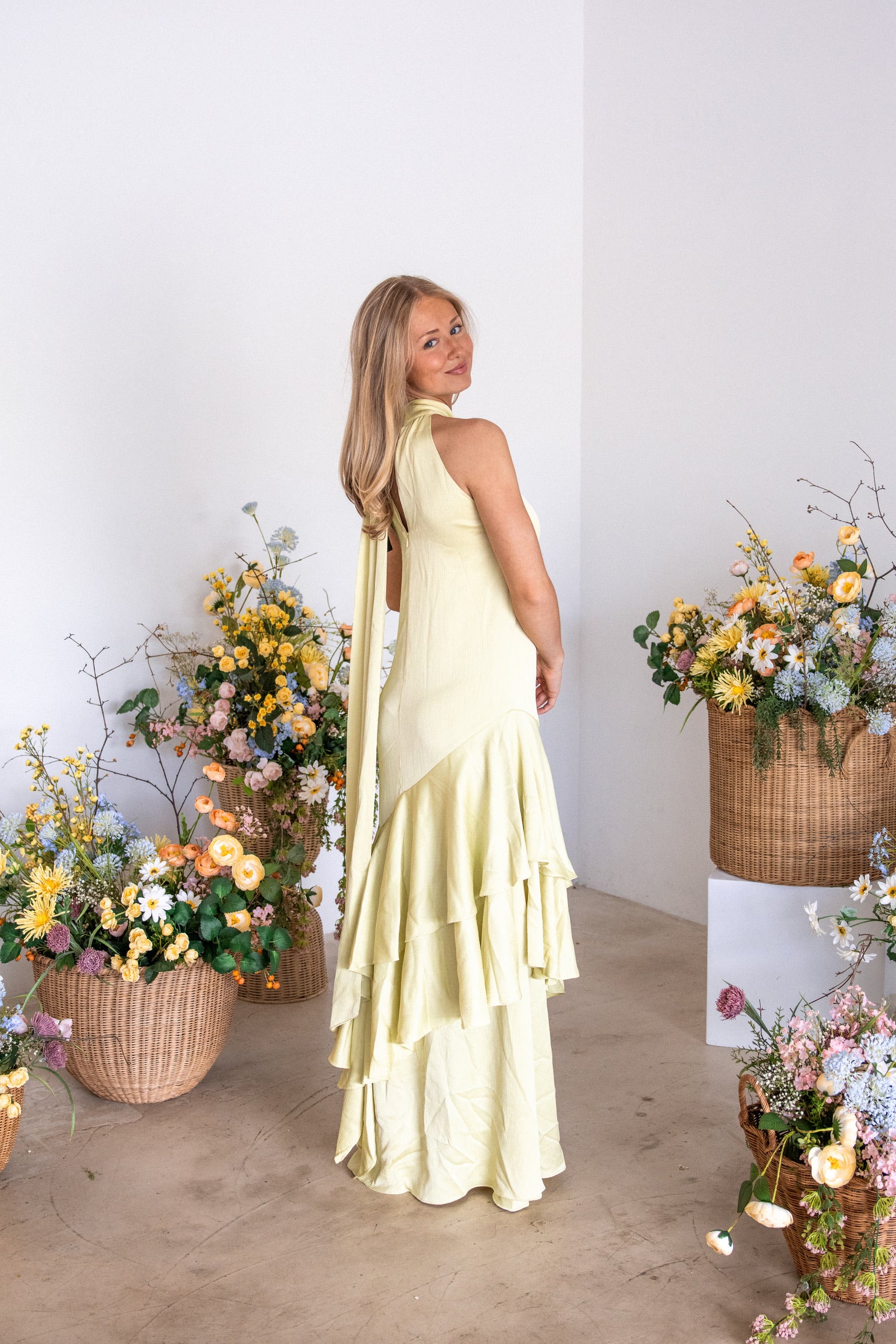 Varella Halter Gown in Pistachio Green | Elliatt