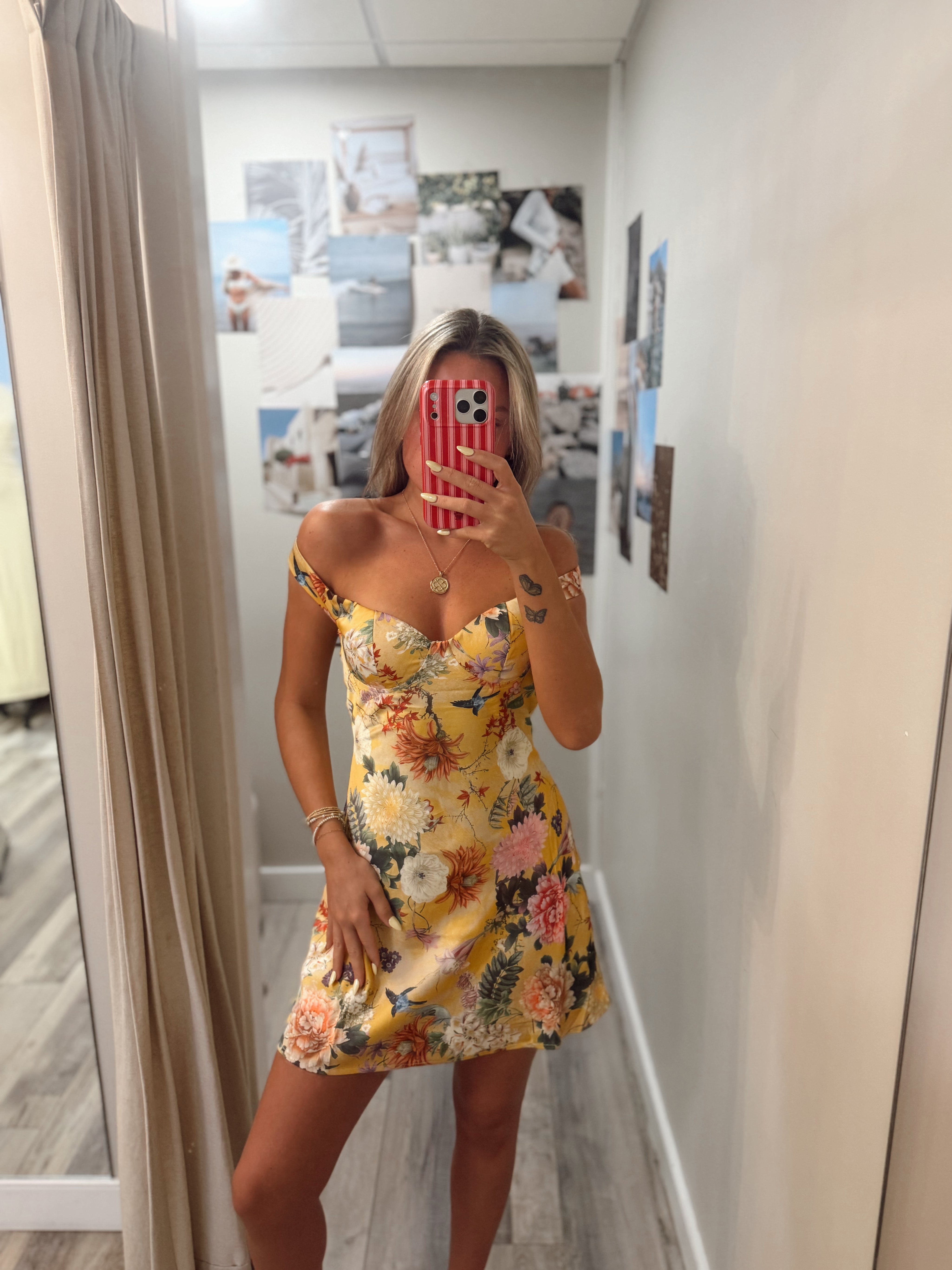 Aveta Off Shoulder Mini Dress Kendall Yellow