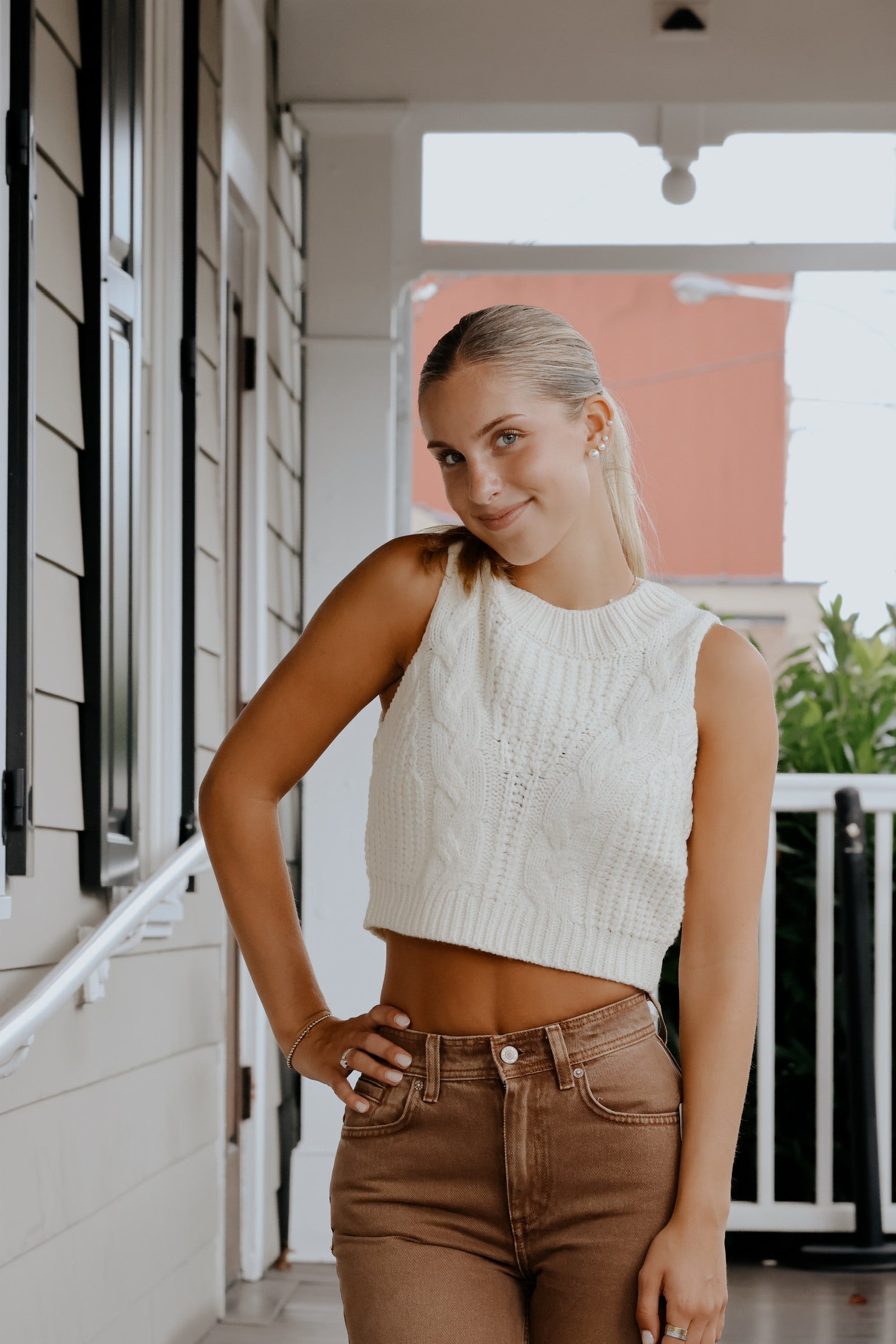 Classic Cable Knit Top Cream