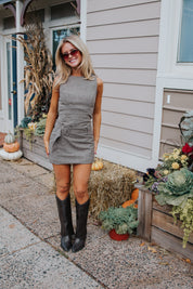 Drop Waist Houndstooth Mini Dress