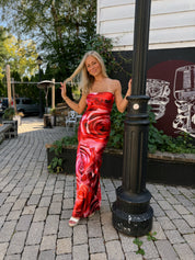 Rose Strapless Maxi Dress in Red