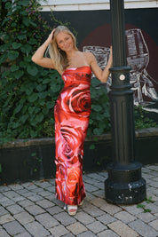 Rose Strapless Maxi Dress in Red