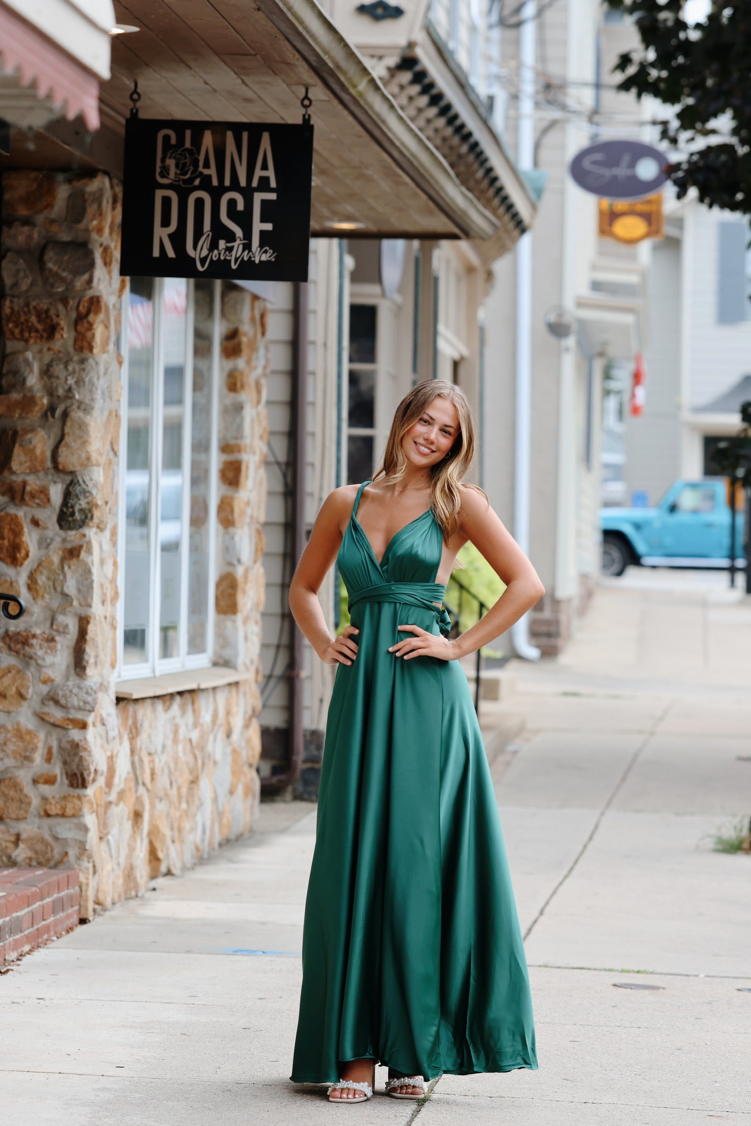 Forest Satin Wrap Dress