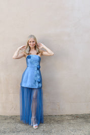 Oleander Strapless Maxi Dress In Cobalt by Elliatt