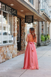 Rose Satin Wrap Dress