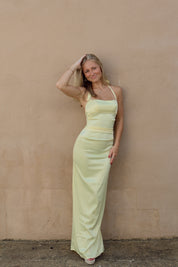 Satin Halter Maxi Dress in Yellow