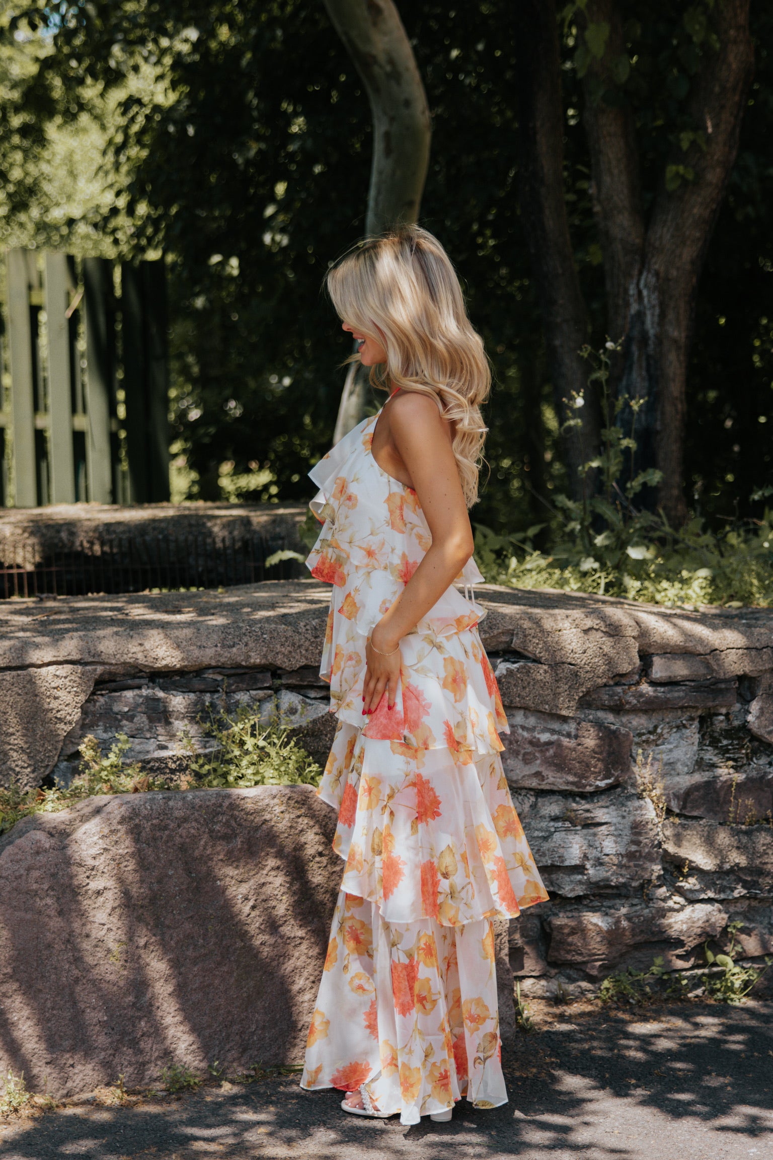 Mabel Tiered Maxi Orange/White