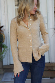 Collared Knit Sweater Cardigan in Sand