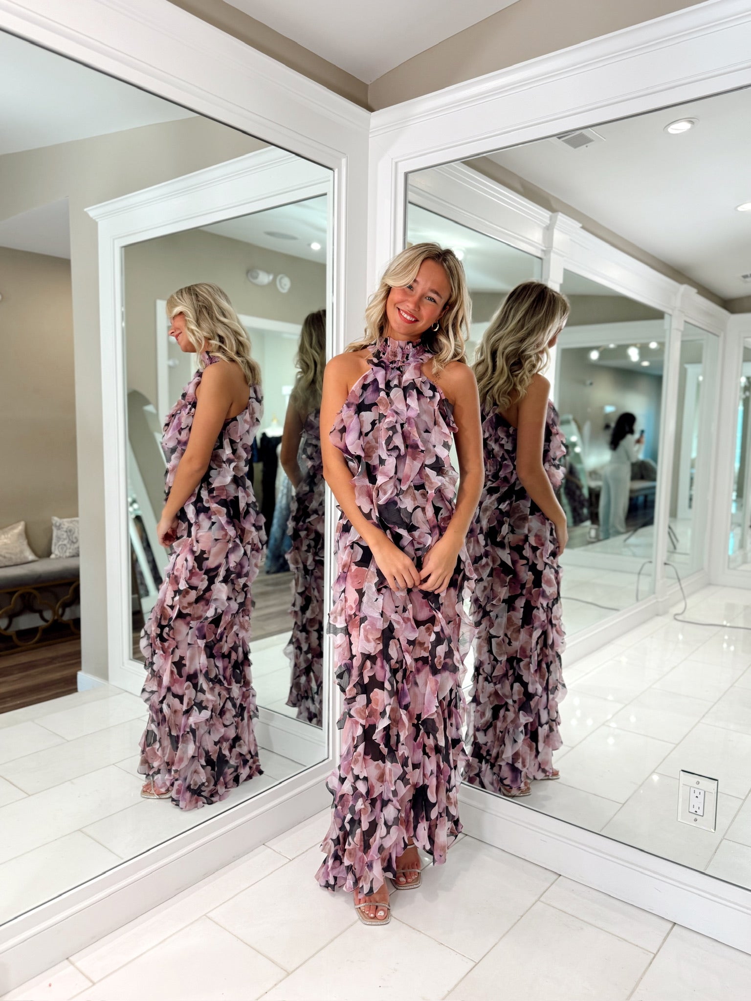 Solene Gown in Black Lilac Floral  by Elliatt