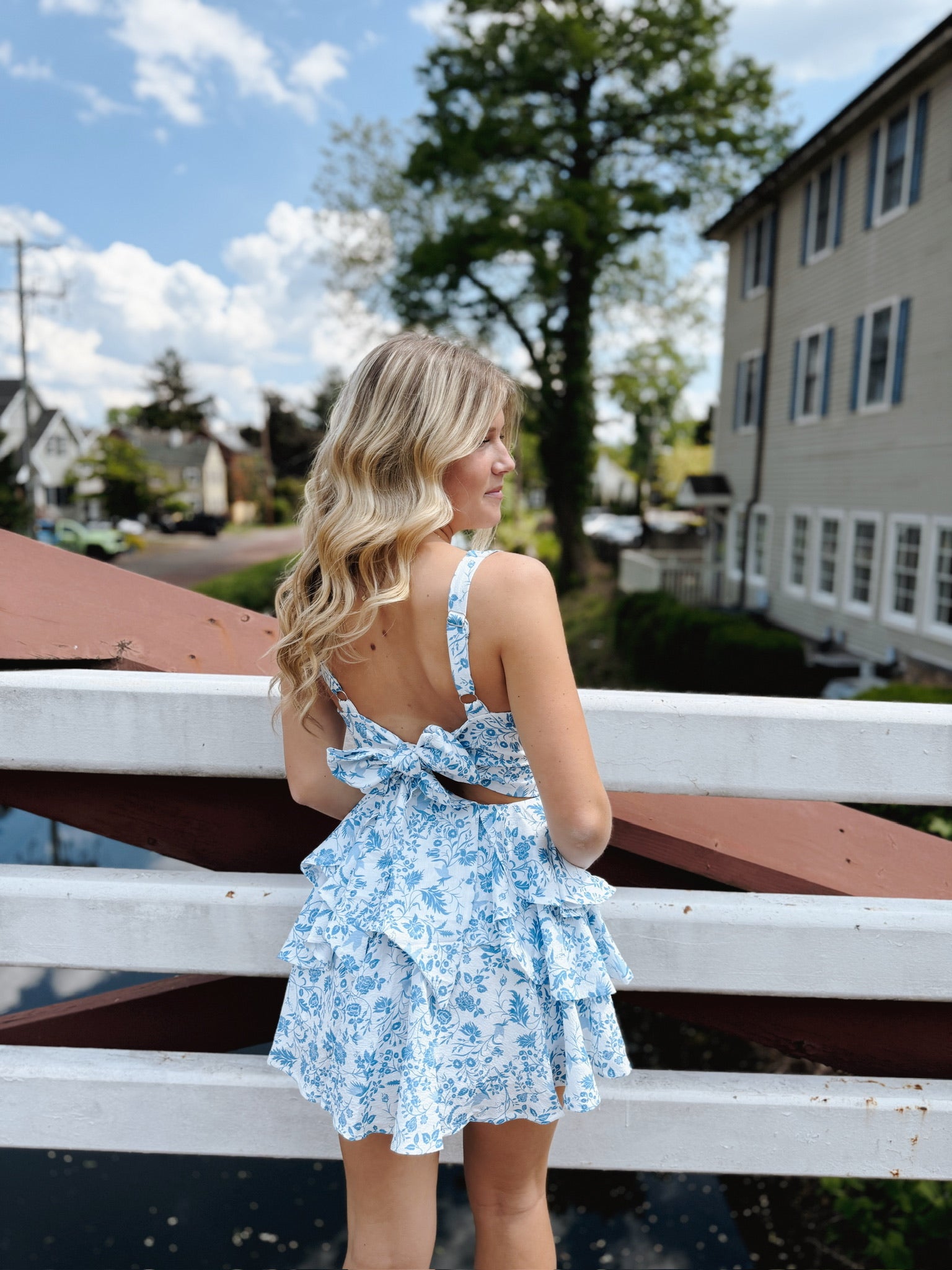 Villa Donna Romper White/Blue Multi