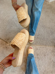 Cairo Beige Raffia Slides - BEACH