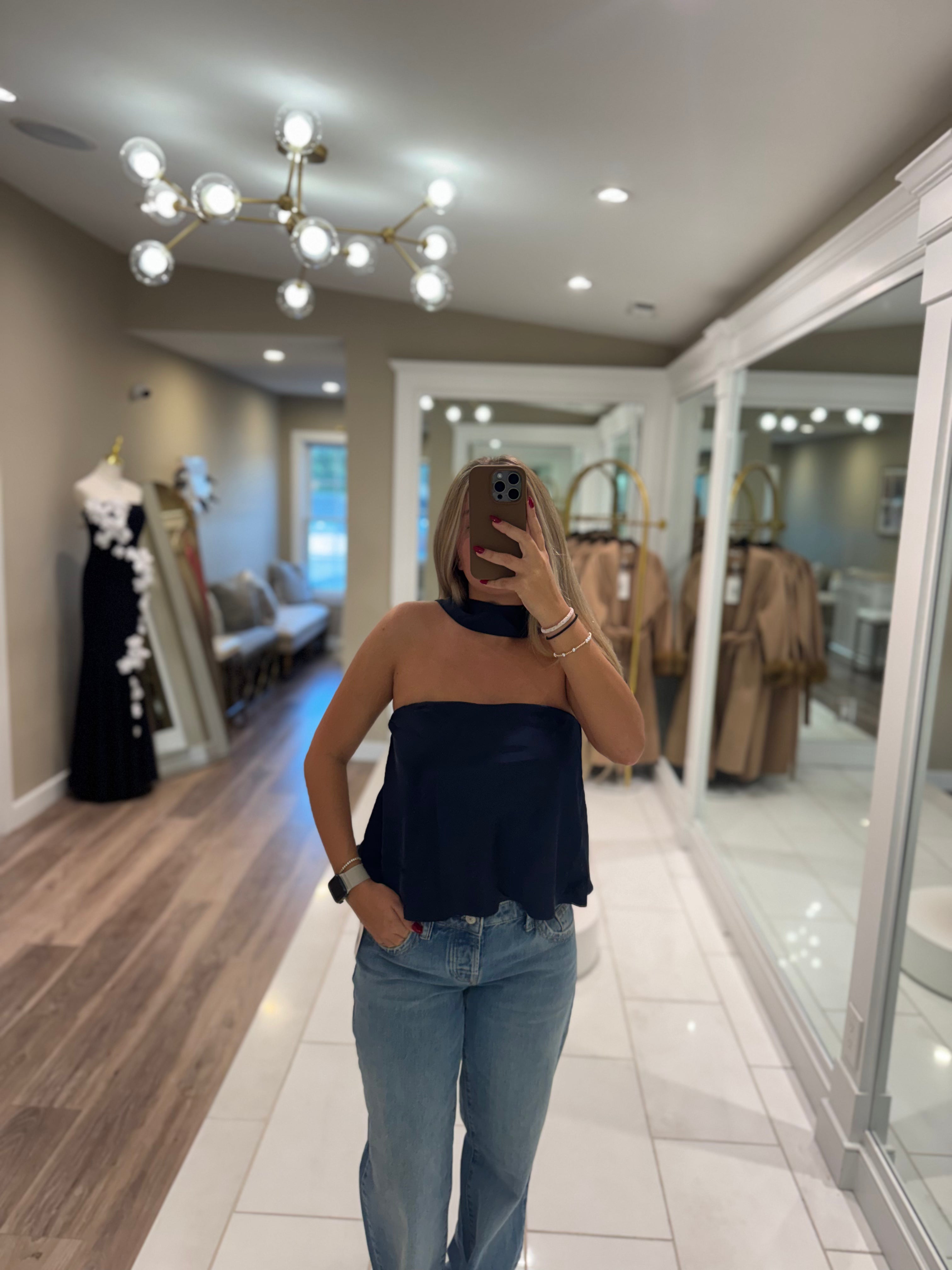 Amber Scarf Top Navy