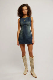 Atlas Denim Mini Dress in Vintage Indigo by Free People
