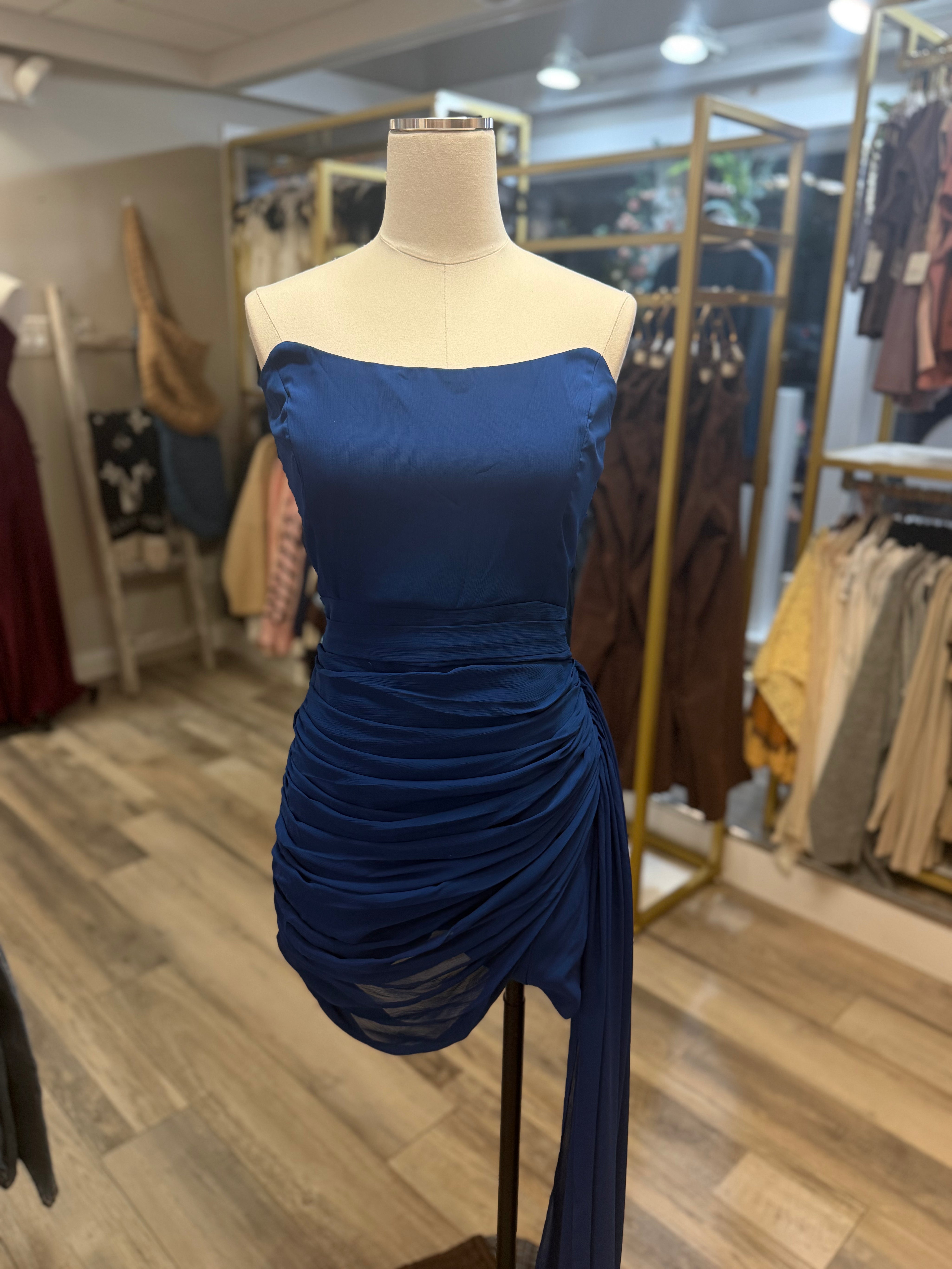 Mikaela Draped Strapless Mini Dress in Royal Blue | Lulus