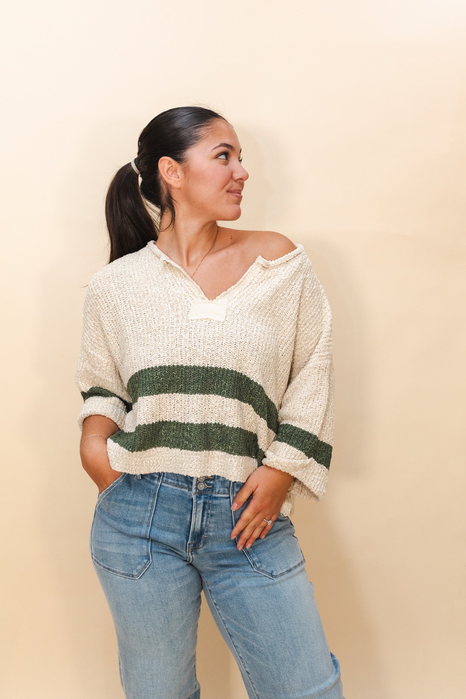 Cider Slouchy Cropped Sweater Olive