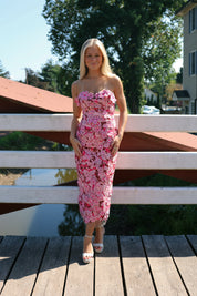 Roseate Strapless Midi Dress in Pink