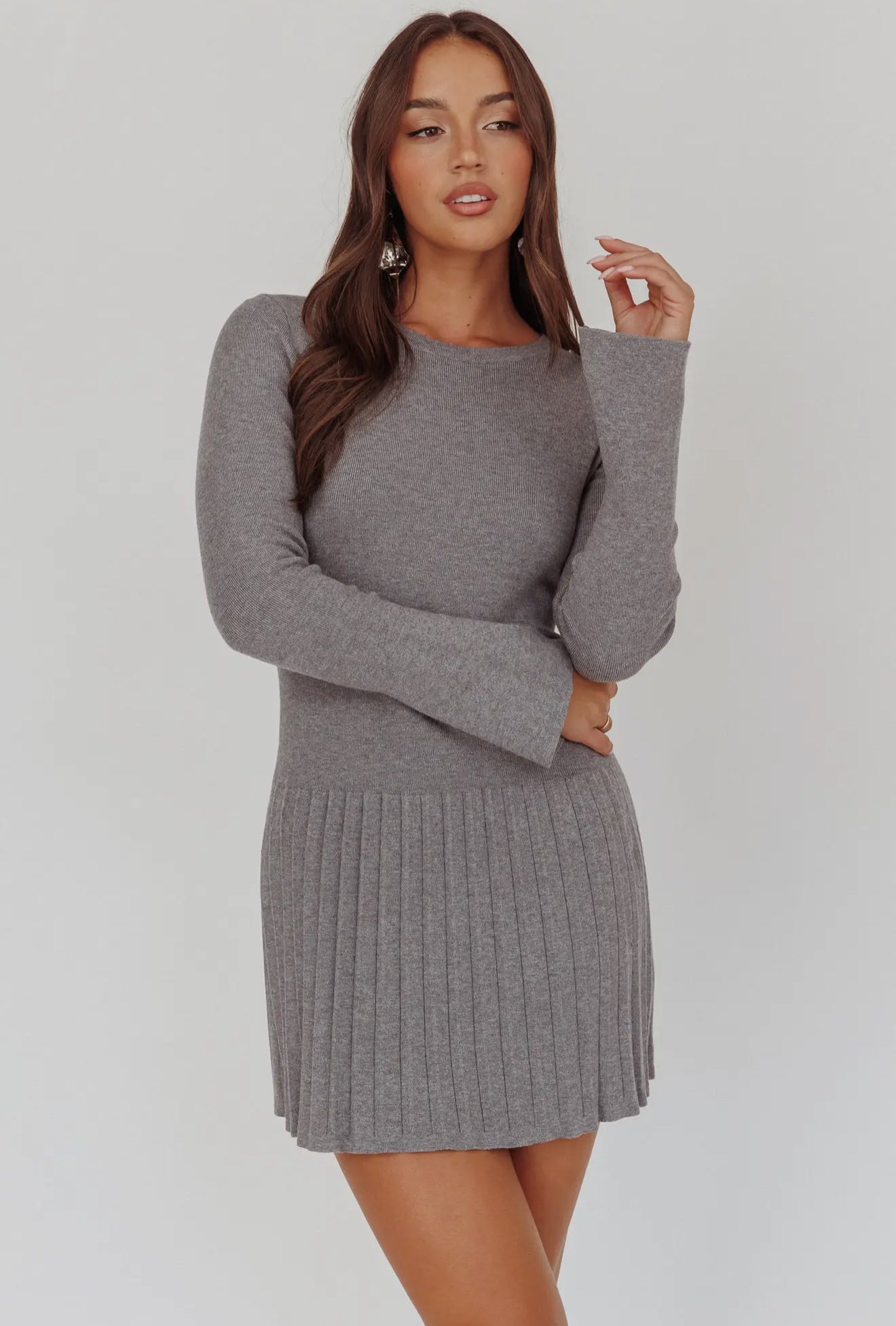 barrish sweater mini dress grey Grey Boat Neck Sweater Mini Dress