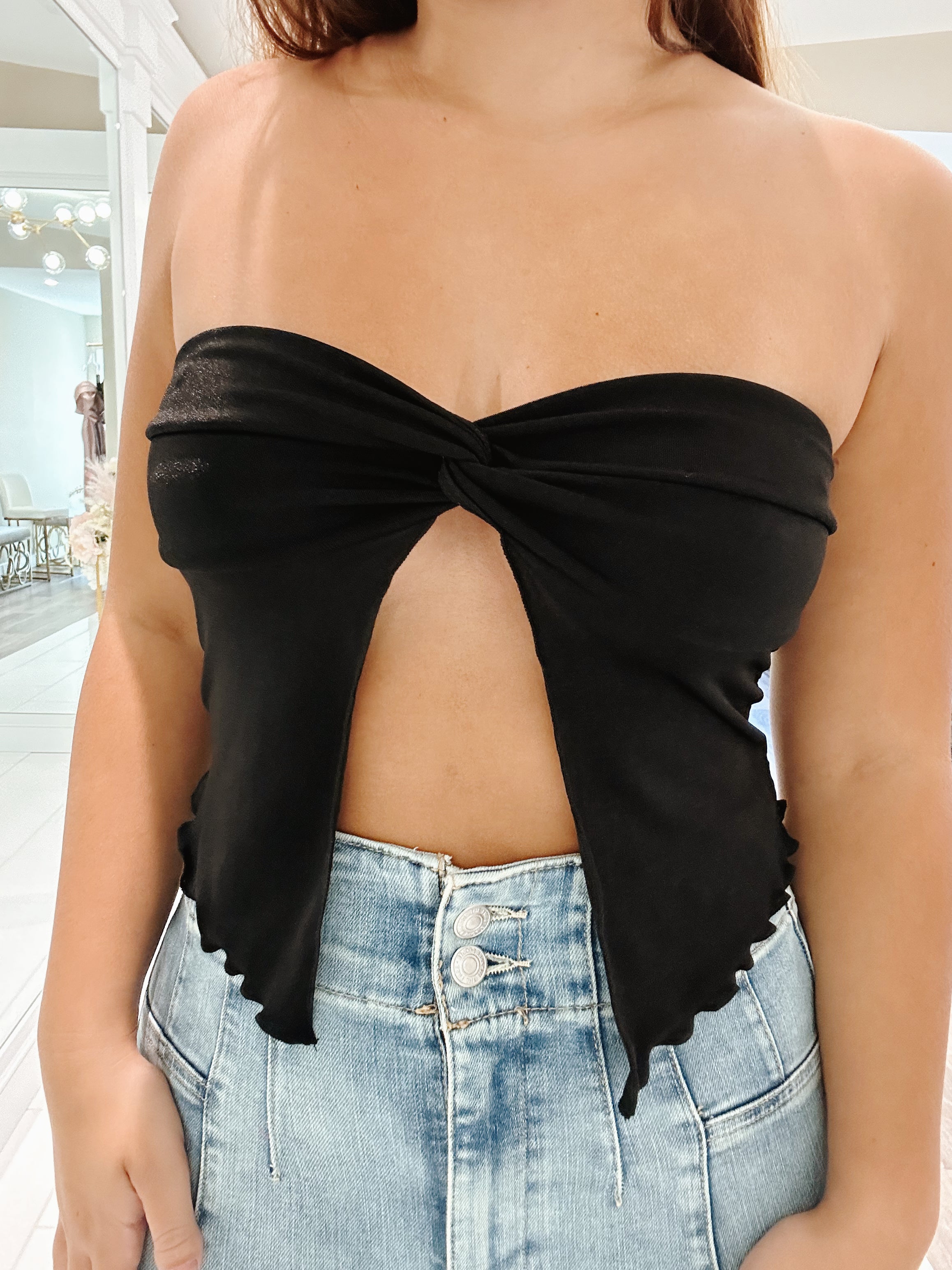 Sasha Strapless Crop Black