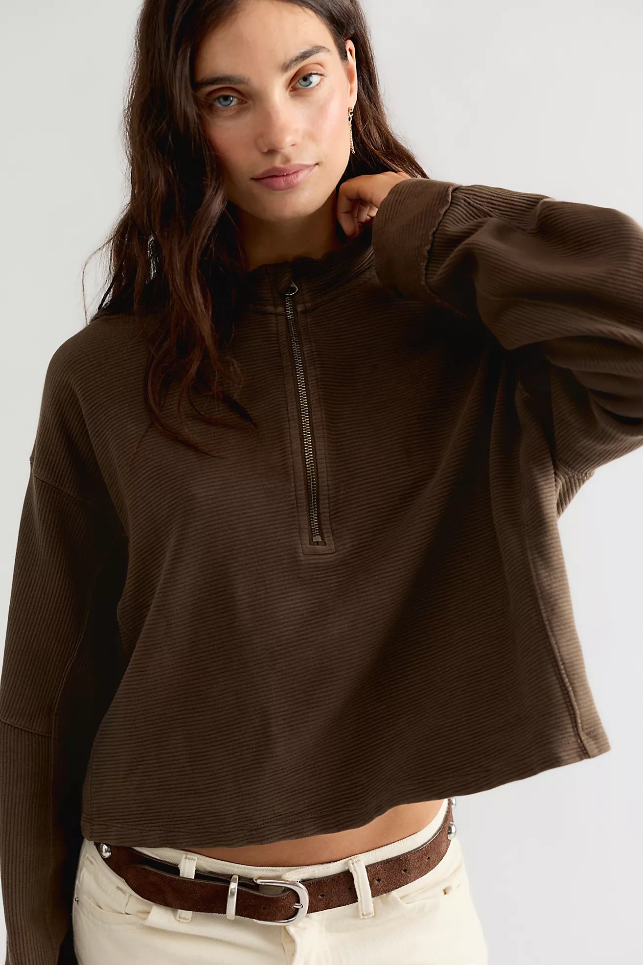 We The Free Celeste Quarter Zip in Teak | Free People