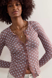 Going Places Printed Cardi Chocolate Dots | Free People