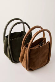 Barlow Suede Bucket Bag in Cognac