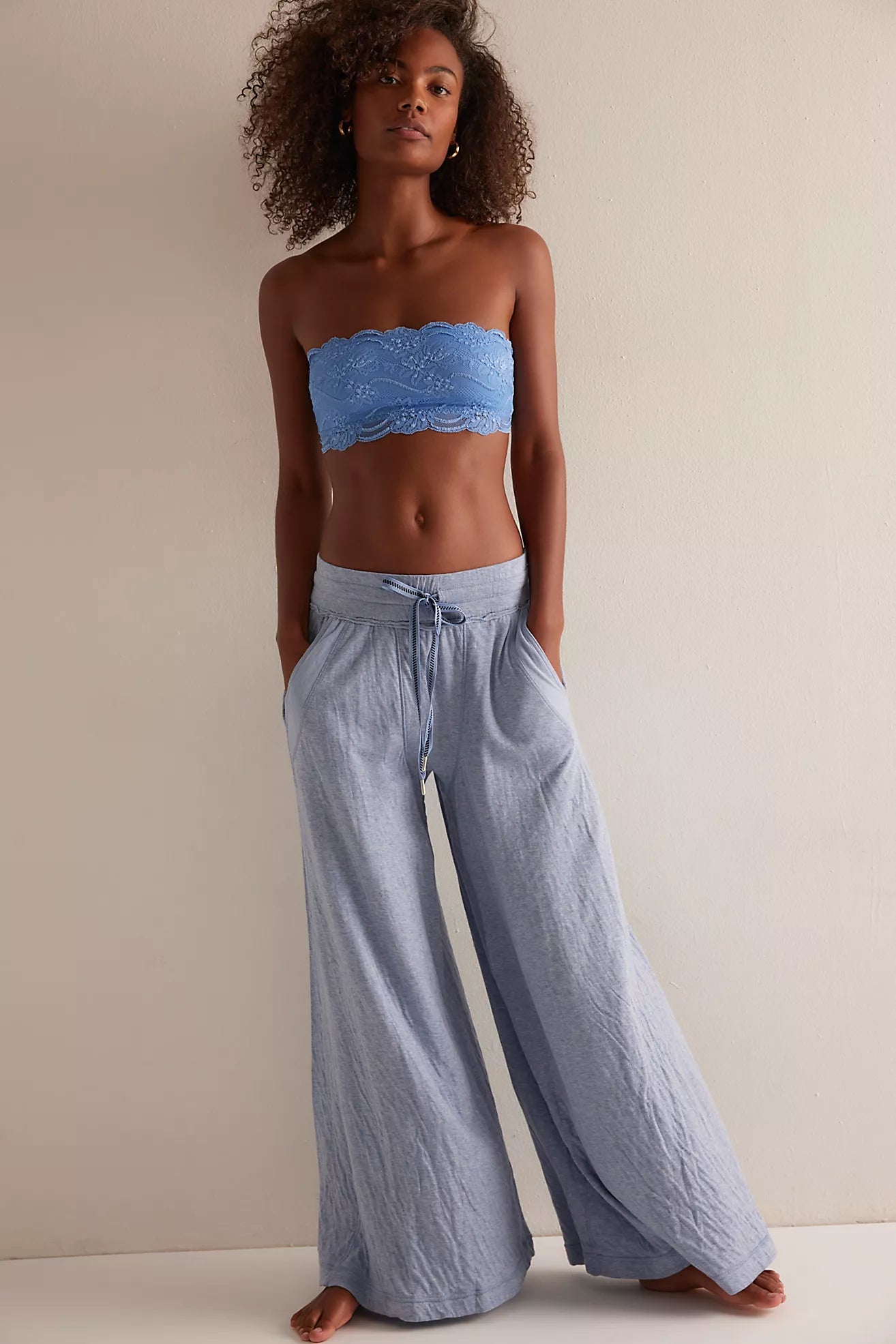 Wait A Minute Wide-Leg Lounge Pants in Soft Chambray