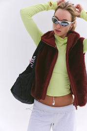 Peak Season Faux Fur Vest in Red Velvet | Free People
