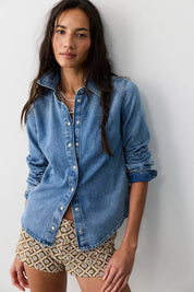 We The Free Benny Slim Denim Button Down Top | Blue Combo | Free People
