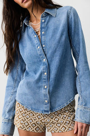 We The Free Benny Slim Denim Button Down Top | Blue Combo | Free People