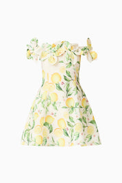 Hana Off Shoulder Mini Dress in Lemon Print