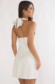 Polka Dot Halter V Neck Mini Dress