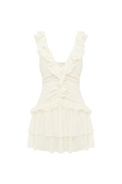 KAYCEY SLEEVELESS RUFFLE MINI DRESS - PEARL