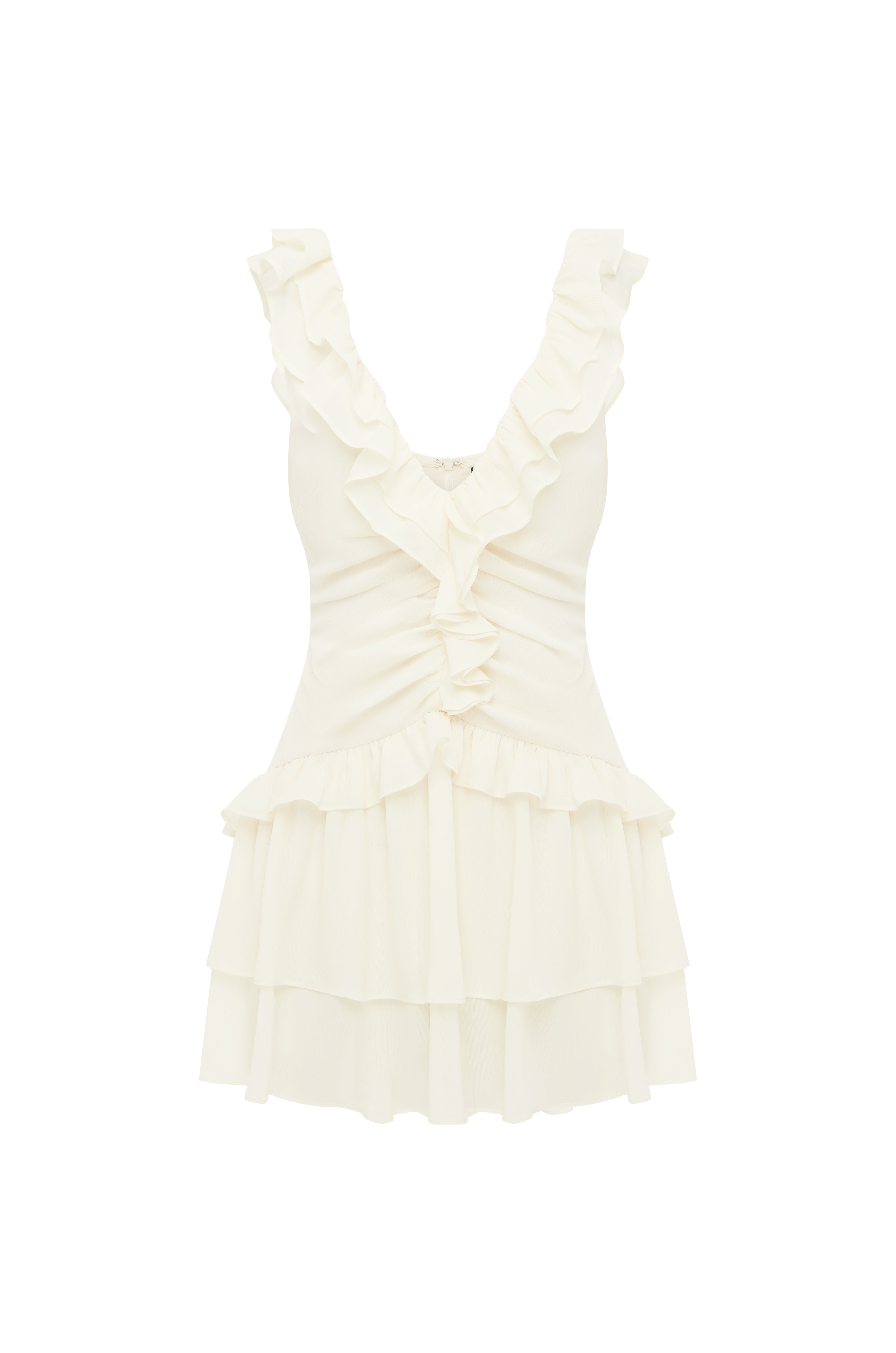 KAYCEY SLEEVELESS RUFFLE MINI DRESS - PEARL