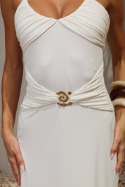 NINA RUCHED HALTER MAXI DRESS - WHITE