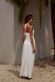 NINA RUCHED HALTER MAXI DRESS - WHITE