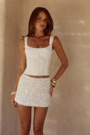 ORION SEQUIN MINI SKIRT - WHITE