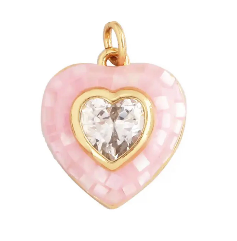 Pink Pave Heart Charm