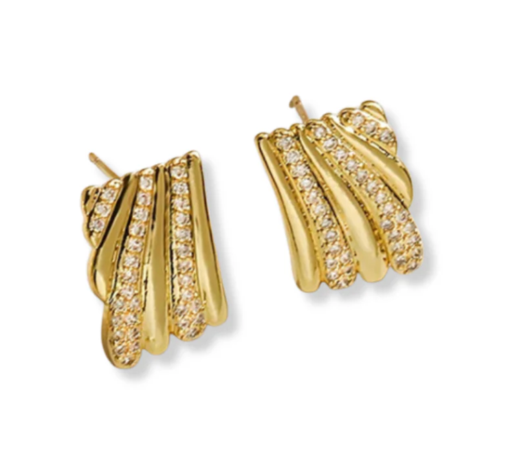 Square Scalloped CZ Earrings